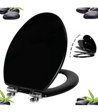 Toilet Seat with Zinc Alloy Hinges Quiet-Close Quick-Release