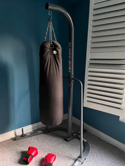 Punching bag with stand and gloves, View more