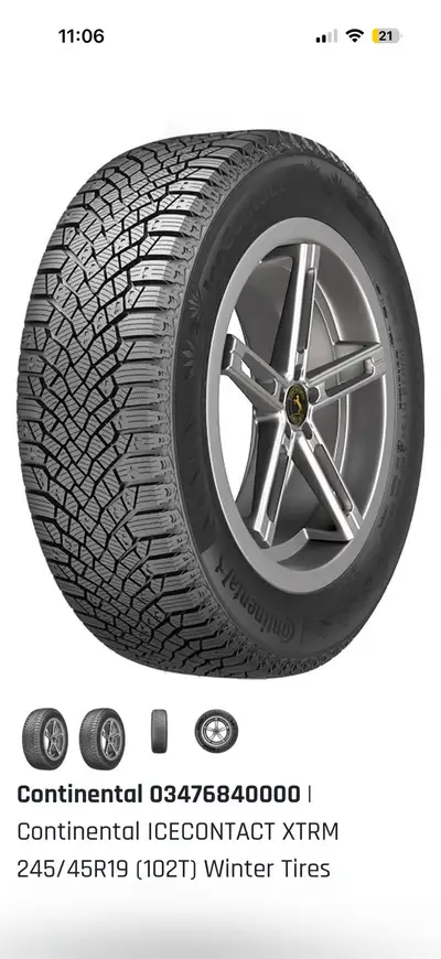 For sale are 4 Continental IceContact XTRM 245/45R19 (102T) winter tires, providing superior grip an...
