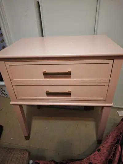 Blush Pink Nightstand with Gold Hardware, View more