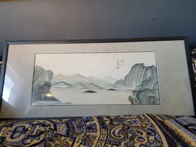 Painting original professionally framed $80 Boat $20 Wiseman statue marble $40 2 cork art pieces $15...