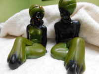 Chalkware Genie, Green Pants Sitting Genie Mid Century Figurines