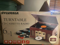 Sylvania 6-in-1 Nostalgic Bluetooth Turntable with CD, Cassette,
