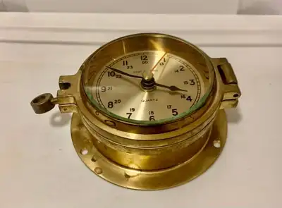 Vintage Maritime Nautical Brass Ships Porthole Quartz 'Ship's Time' Clock