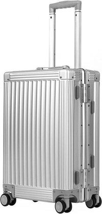 NEW - DOMINOX Hard Shell Aluminum Suitcase, Silver, 26”