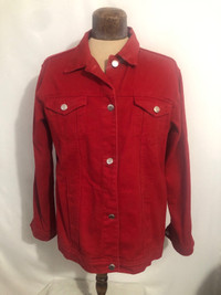 Womens Red Denim Jacket. Size Large.