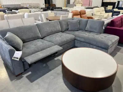 Brand new fabric sectional with power foot rests, View more
