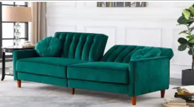 Velvet Fabric Sofa Bed -  black + green , View more