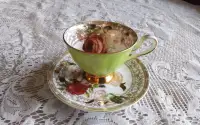 PORCELAIN CUP SAUCER - CORTINA - LIME GREEN / ROSES