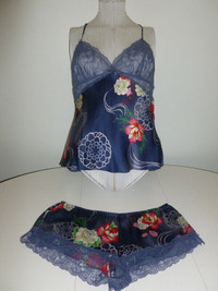 VICTORIA'S SECRET BLUE SILK FLORAL CAMI SET