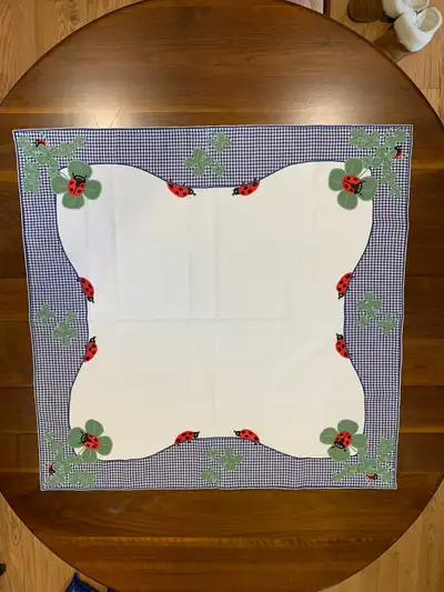 Appliquéd Ladybug Tablecloth with Shamrocks, View more