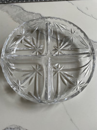 Pinwheel Crystal serving tray and vintage glass tray 