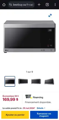 Micro-ondes de 1,5 pi³ avec Smart Inverter de LG Boîte ouverte