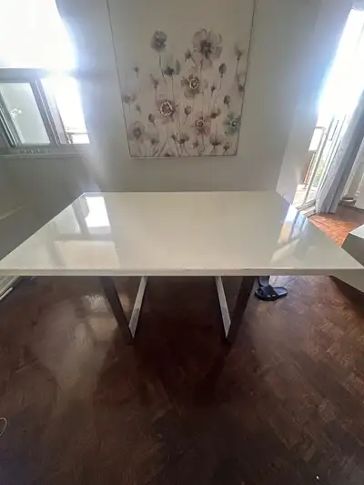 White Dining Table with Silver Legs, View more