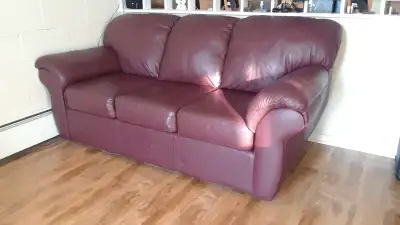 Burgundy leather couch, View more