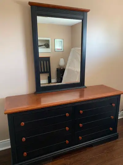 SLIGHTLY USED DRESSER/MIRROR AND MATCHING HEADBOARD, View more