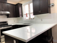 High-Quality Quartz Countertop, Kitchen Backsplash and Cabinets