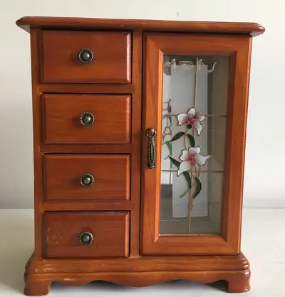 Item 1: Vintage Wooden Jewelry Box Armoire Cabinet Great pre-owned vintage condition. Sturdy, clean,...