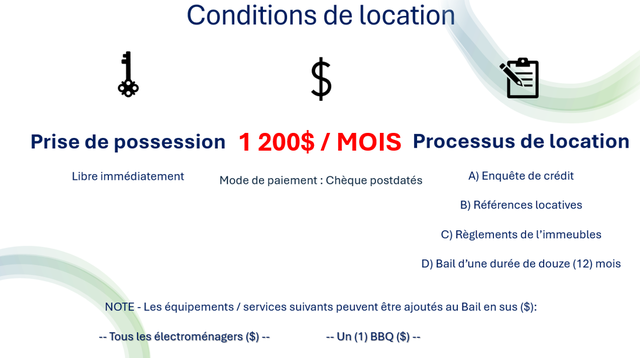 ! 4 1/2 À LOUER – MULTIPLES INCLUSIONS !