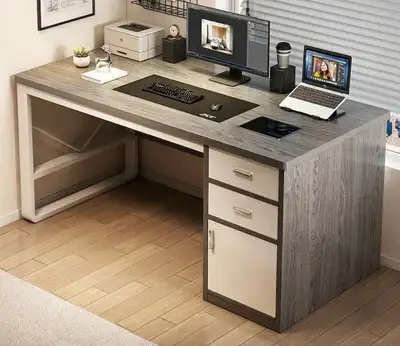 Modern Grey Wood Desk w/ Drawers 140/60/71.2cm, View more