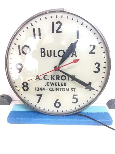 1950 Bulova 14.5"  Electric Clock Adver Krotz Jeweler  Fort Erie, View more