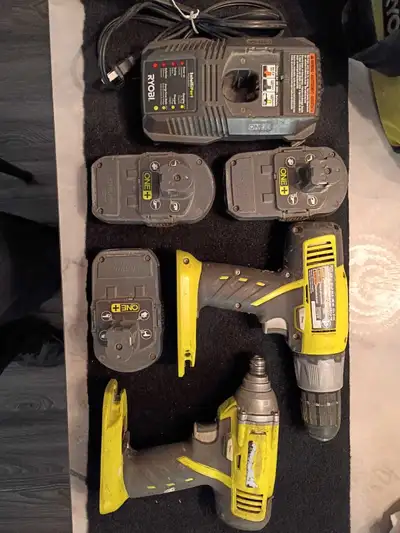 Ryobi drill and driver 3 18volt batteries and charger , View more