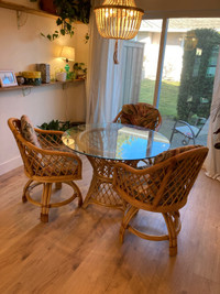 Vintage Rattan Table and Four Chairs