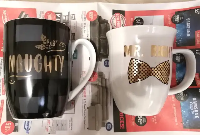 Two mugs  NAUGHTY strawberry street MR. RIGHT holiday stuff63771549745411120