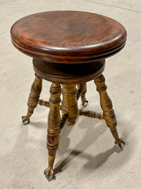 Antique Piano Stool (w Glass Ball & Claw Feet)
