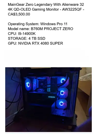 MainGear Zero Legendary / Alienware 32 4K QD-OLED Gaming Monitor, View more