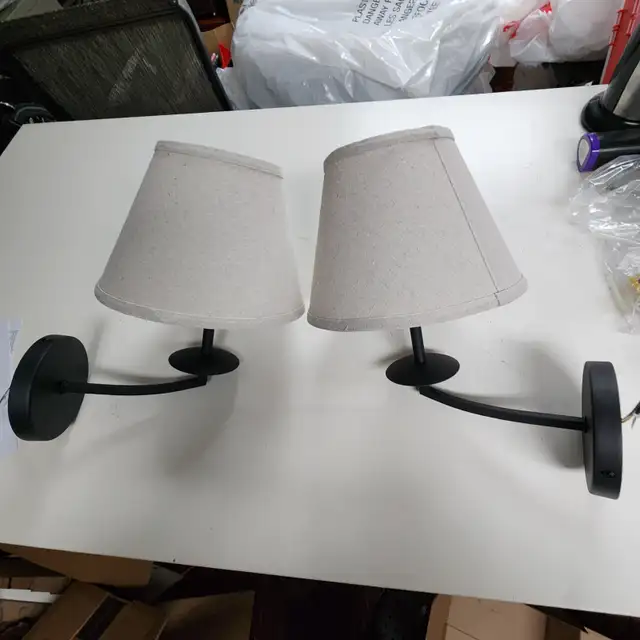 2 x Dimmable Wall Sconces w/ Linen Lampshades in Indoor Lighting & Fans in Ottawa - Image 3