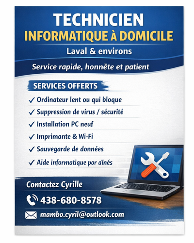 Technicien informatique à domicile – Laval et environ, View more