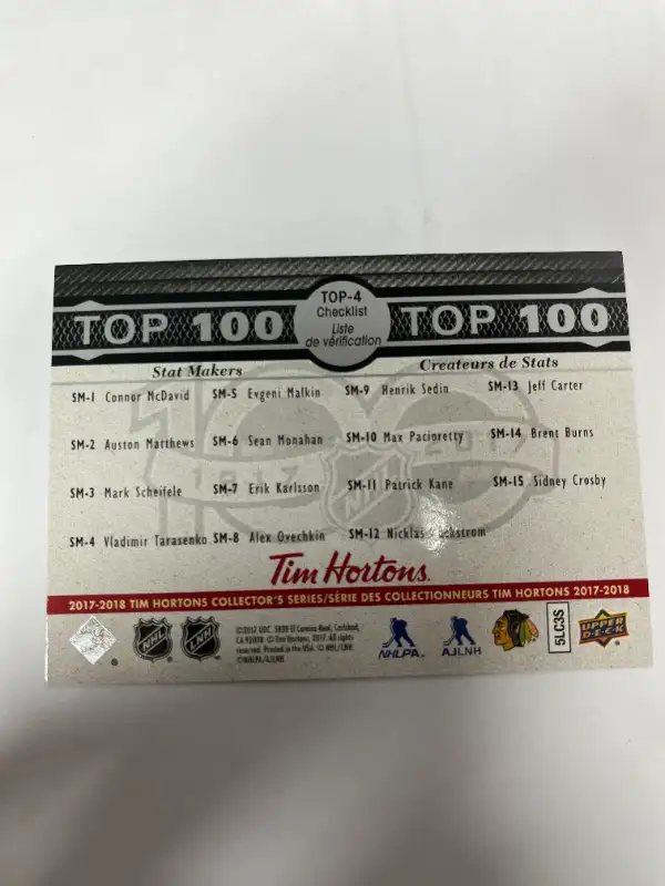 Patrick Kane 2017-18 Upper Deck Tim Hortons Top 100 #TOP-4 in Arts & Collectibles in Oakville / Halton Region - Image 3