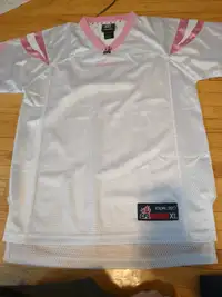 Blue bombers white and pink jersey