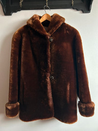 Vintage Mouton Jacket Brown Sheared Lamb Fur Ladies Size Medium