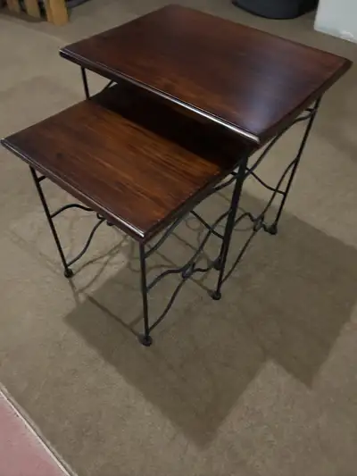 Nesting Table Set - Wood & Rod Iron, View more