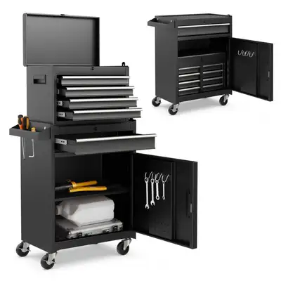 New 2-in-1 Tool Chest Cabinet, 5 Sliding Drawers, Black, View more