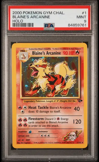 UP FOR SALE IS A GORGEOUS BLAINES ARCANINE HOLO POKÉMON CARD 1/132 FROM THE GYM HEROES SET. THIS CAR...