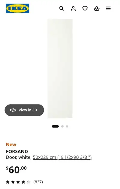 IKEA FORSAND Door – White (50 x 229 cm) – Brand New, Unopened, View more