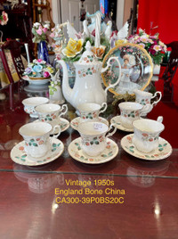 Vintage 1950s England Bone China Strawberry demitasse set
