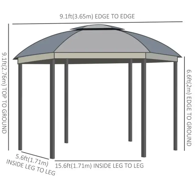 12' x 12' Outdoor Gazebo Canopy, Dome Patio Gazebo Netting Sidew in Patio & Garden Furniture in Markham / York Region - Image 3