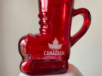 MOLSON CANADIAN Red Glass Hockey Skate Beer Mug