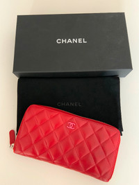 Chanel Red long zipper wallet