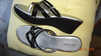Sandals for lady, by GUESS, new , size 10 with tags,balck patent, View more