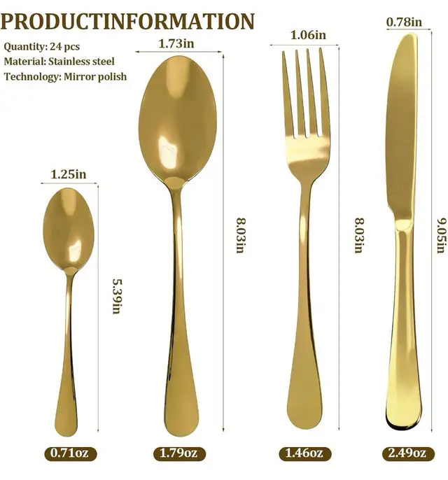 24-Piece Stainless Steel Gold Flatware Set, Kitchen Utensils  in Kitchen & Dining Wares in Mississauga / Peel Region - Image 4