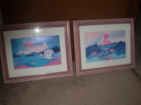 PAIR of " HARRISON "FRAMED PRINTS / Very Colourful /  Exc. Cond.