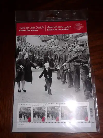 CANADA POST STAMPS. WAIT FOR ME DADDY. 5 BRAND NEW STILL IN THE PKG. COULD DELIVER TO COLBORNE, PORT...
