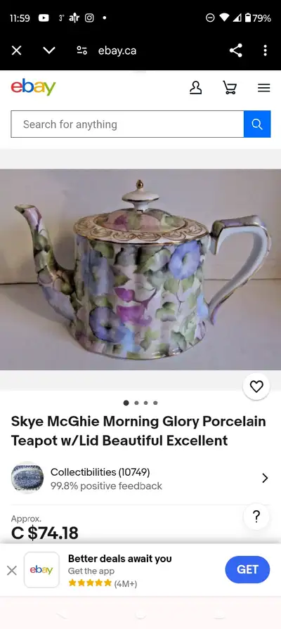 I'm offering a Skye McGhie Morning Glory porcelain teapot with lid. This teapot features a beautiful...