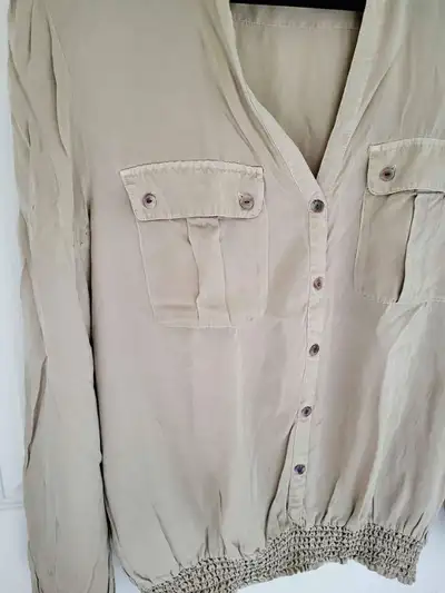 New 100% Silk Gold Long Sleeve Top Shirt Retro Stretch Bottom, View more