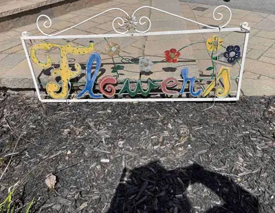 Large Wrought Iron Hanging Garden Sign — “Flowers”, View more